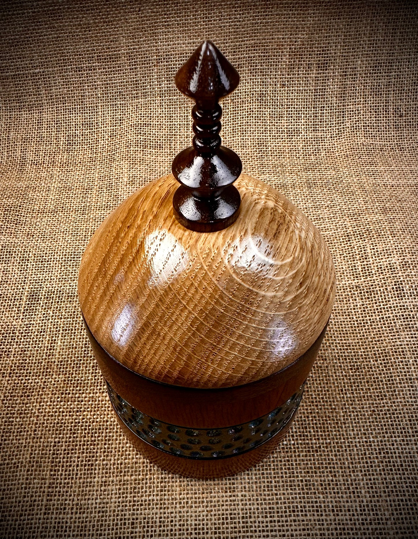 Sheoak, Walnut, and French Oak Decorative Box with Rainbow Textured Accent