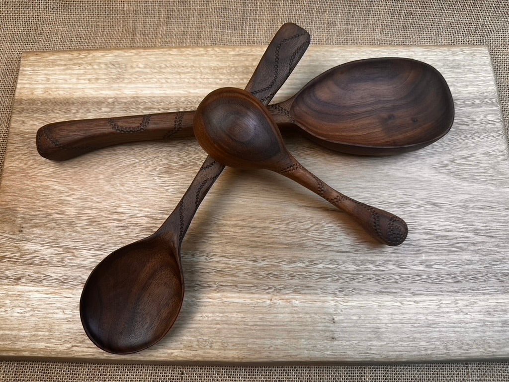 Handmade Textured Walnut Spoons