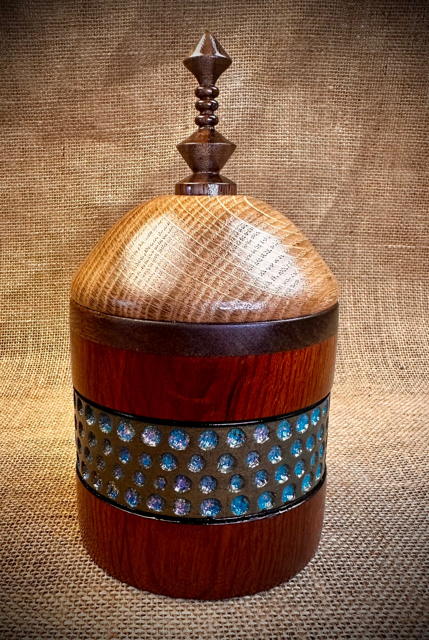 Sheoak, Walnut, and French Oak Decorative Box with Rainbow Textured Accent