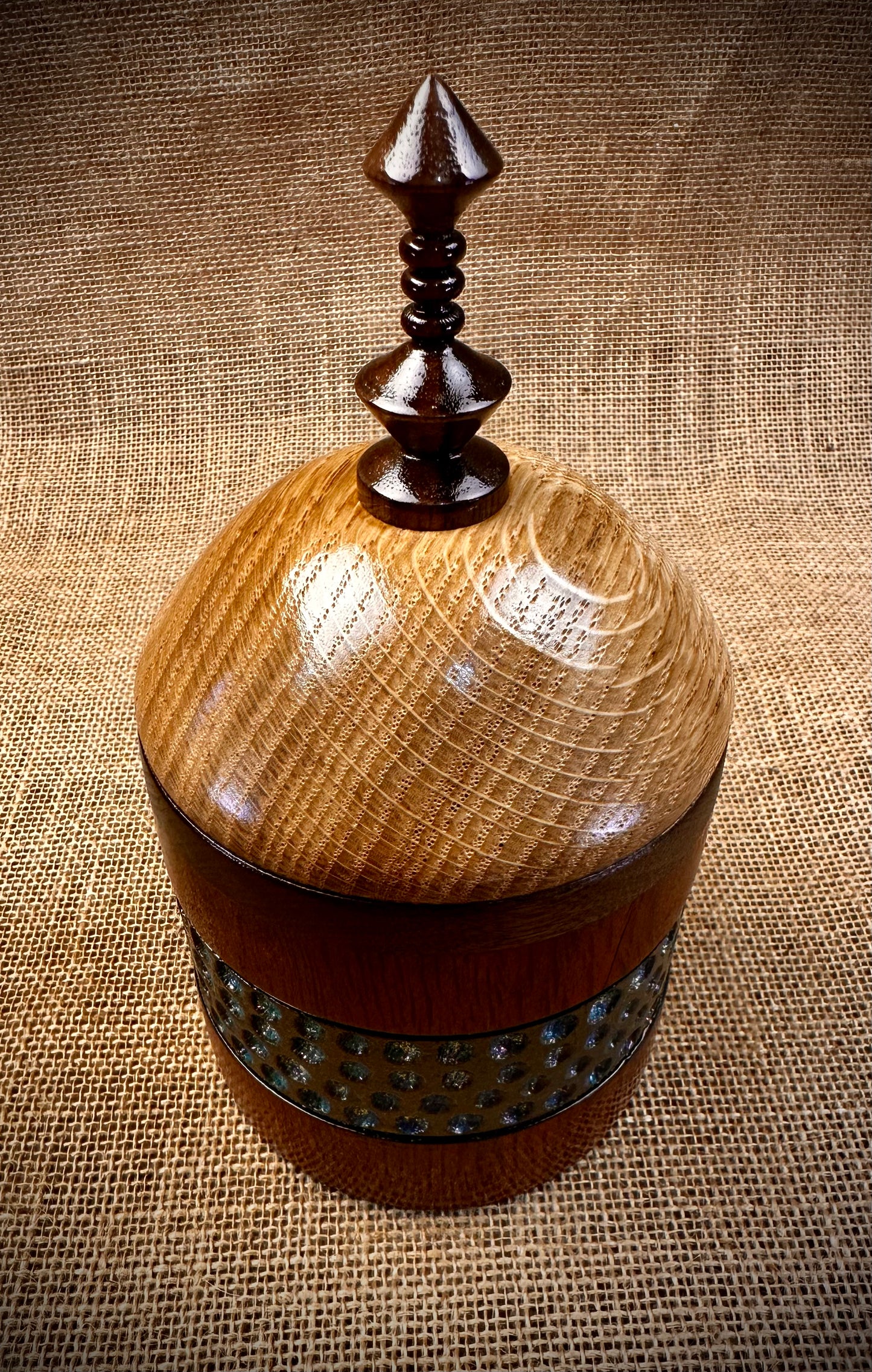 Sheoak, Walnut, and French Oak Decorative Box with Rainbow Textured Accent