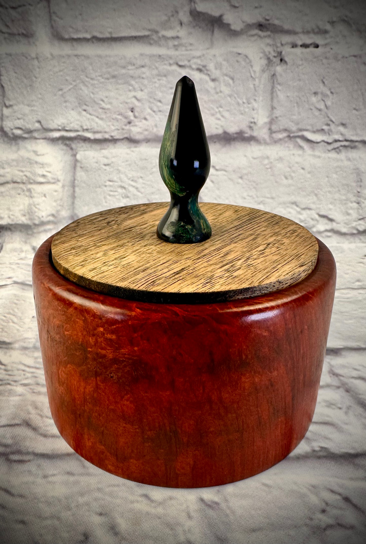 Sheoak and French Oak Box with Resin Window and Finial