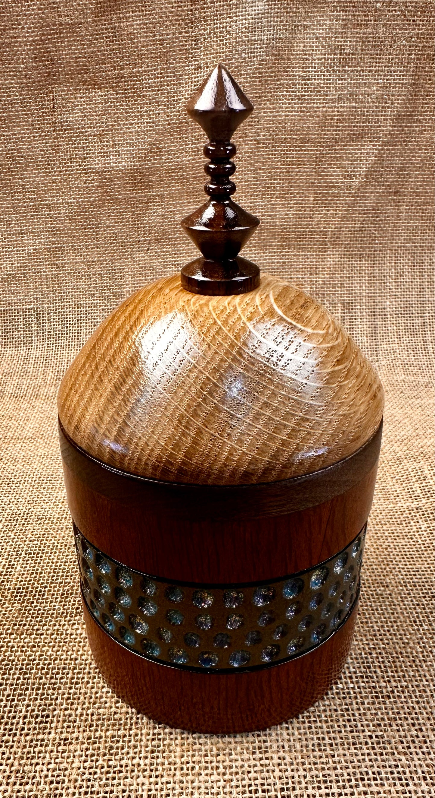 Sheoak, Walnut, and French Oak Decorative Box with Rainbow Textured Accent