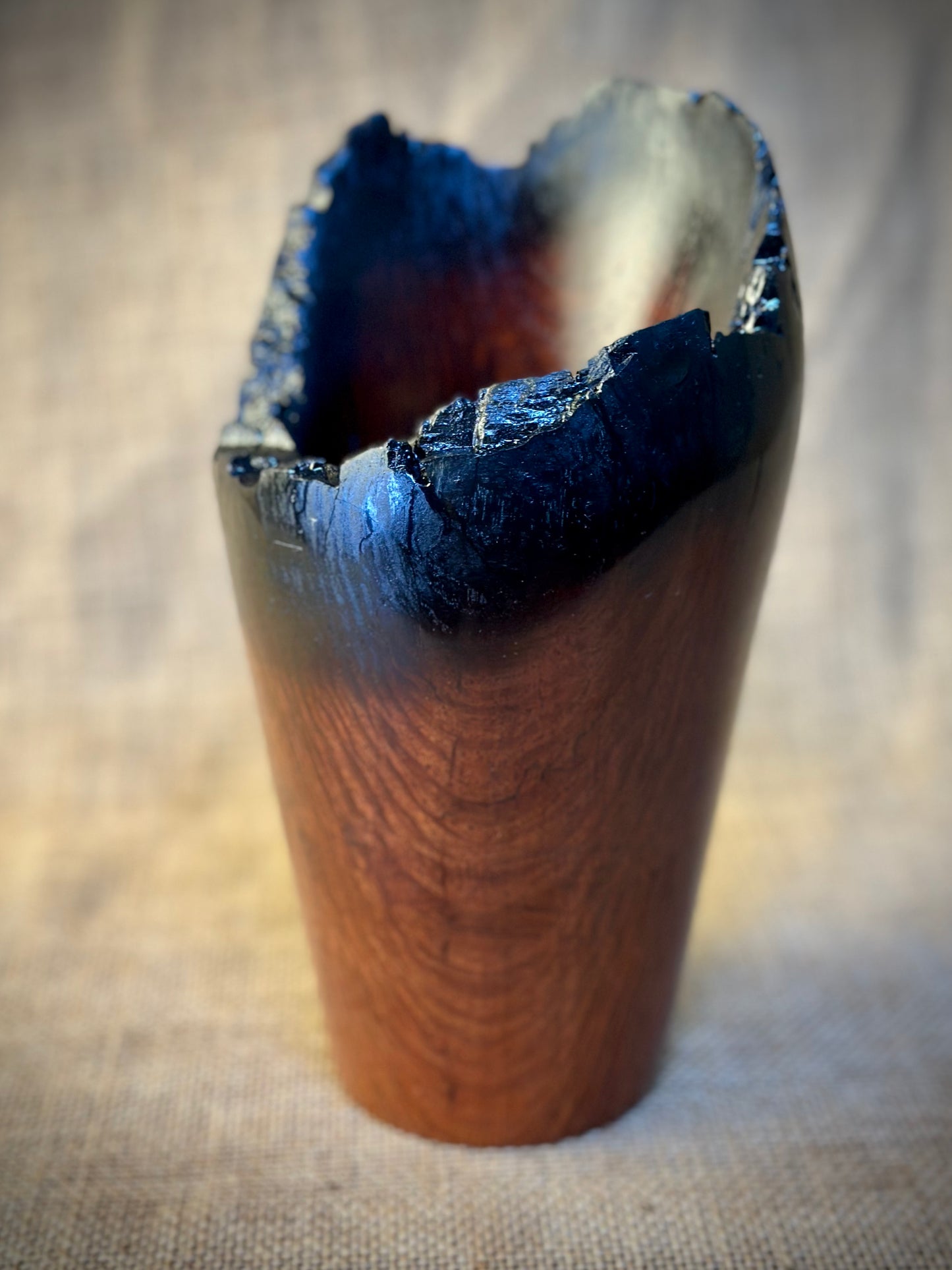 Sheoak Natural Edge Burnt Vase with Glass Insert