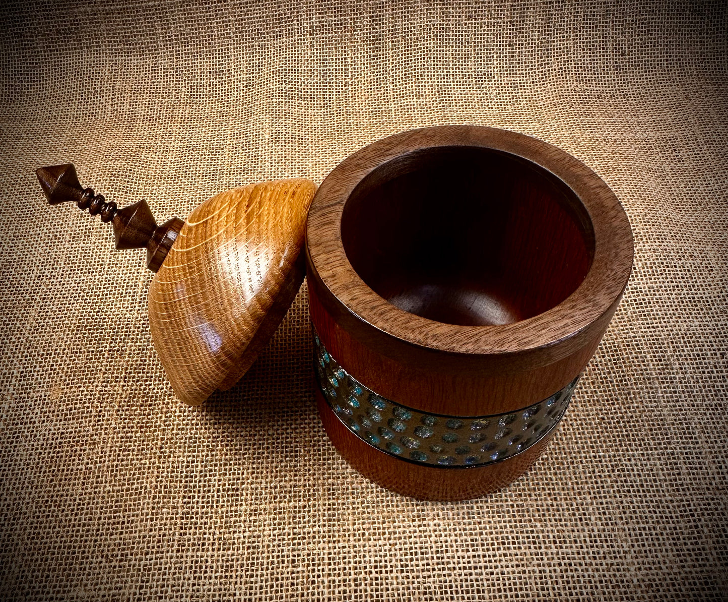 Sheoak, Walnut, and French Oak Decorative Box with Rainbow Textured Accent