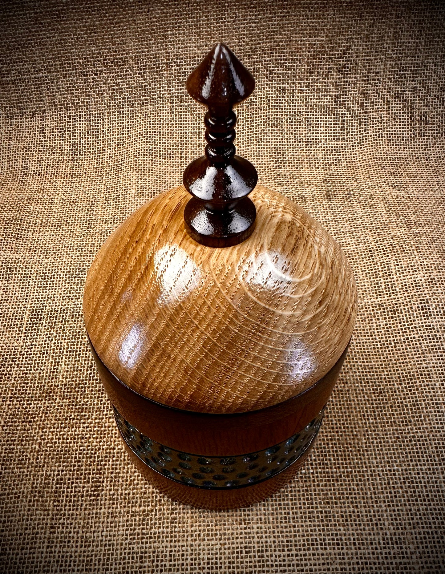 Sheoak, Walnut, and French Oak Decorative Box with Rainbow Textured Accent