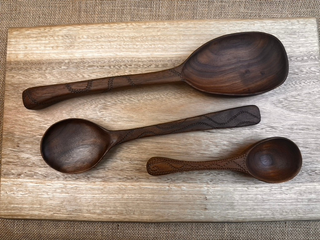 Handmade Textured Walnut Spoons