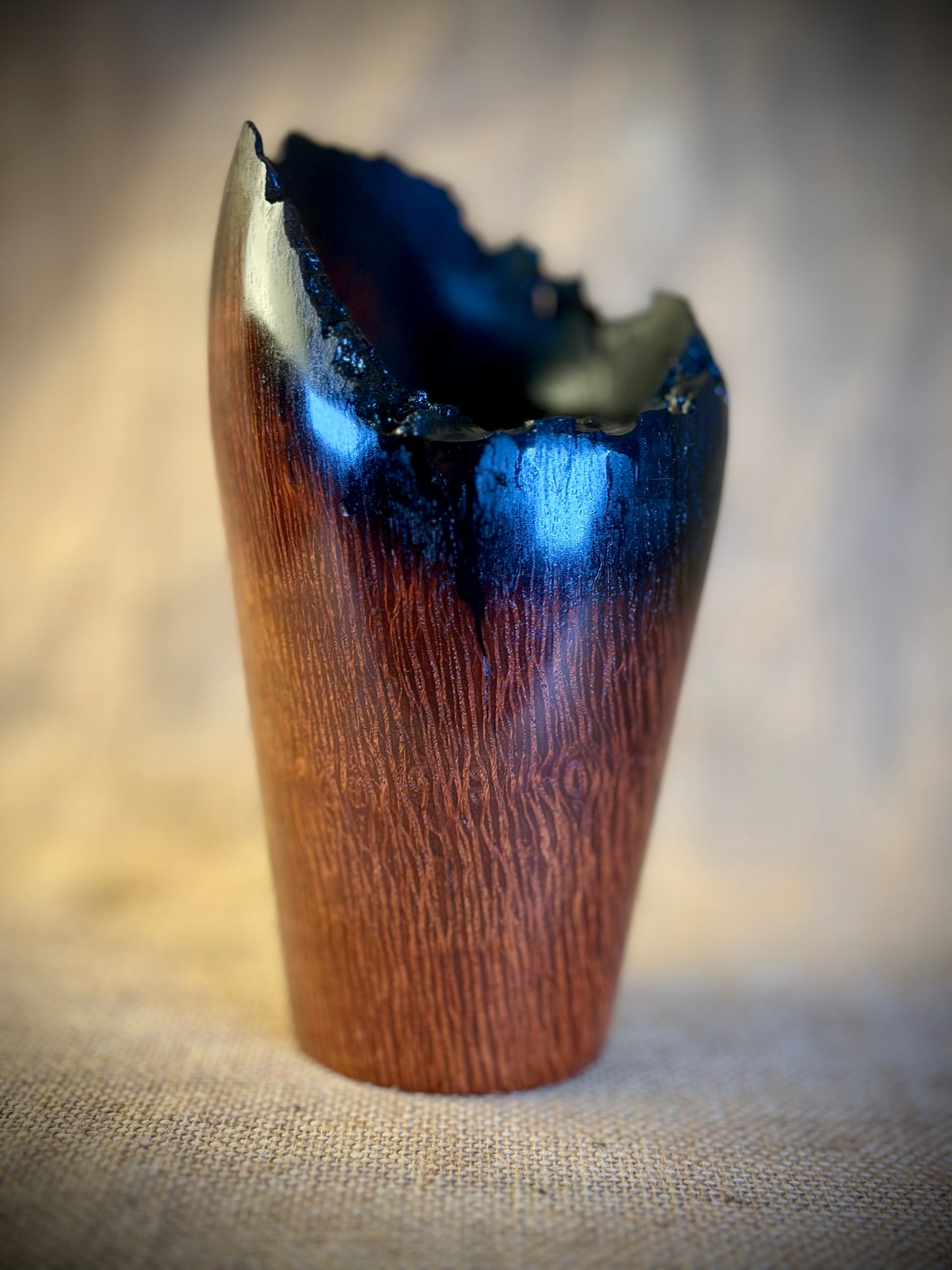 Sheoak Natural Edge Burnt Vase with Glass Insert