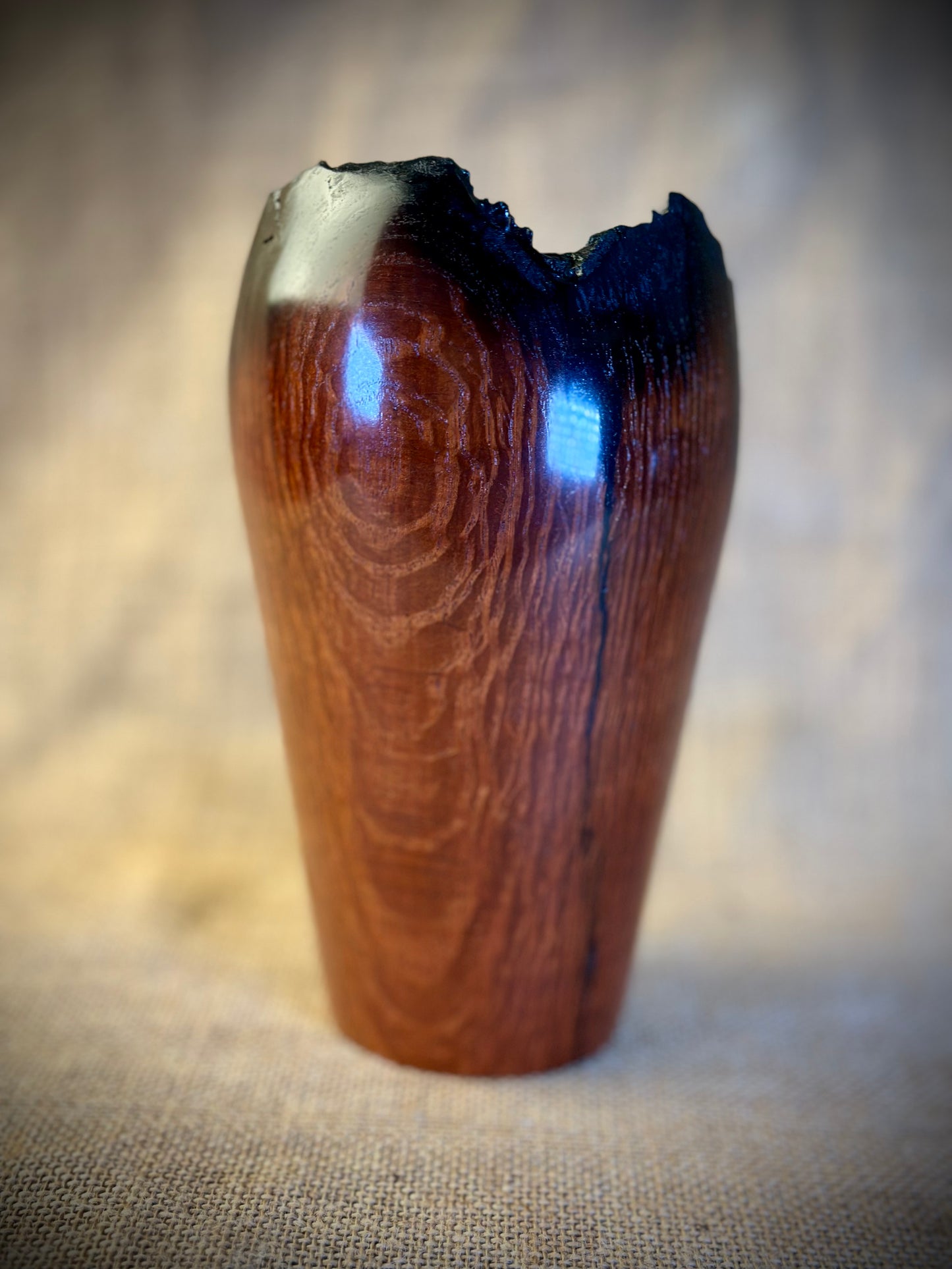 Sheoak Natural Edge Burnt Vase with Glass Insert