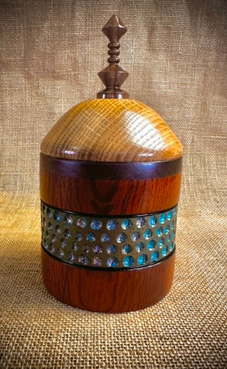 Sheoak, Walnut, and French Oak Decorative Box with Rainbow Textured Accent